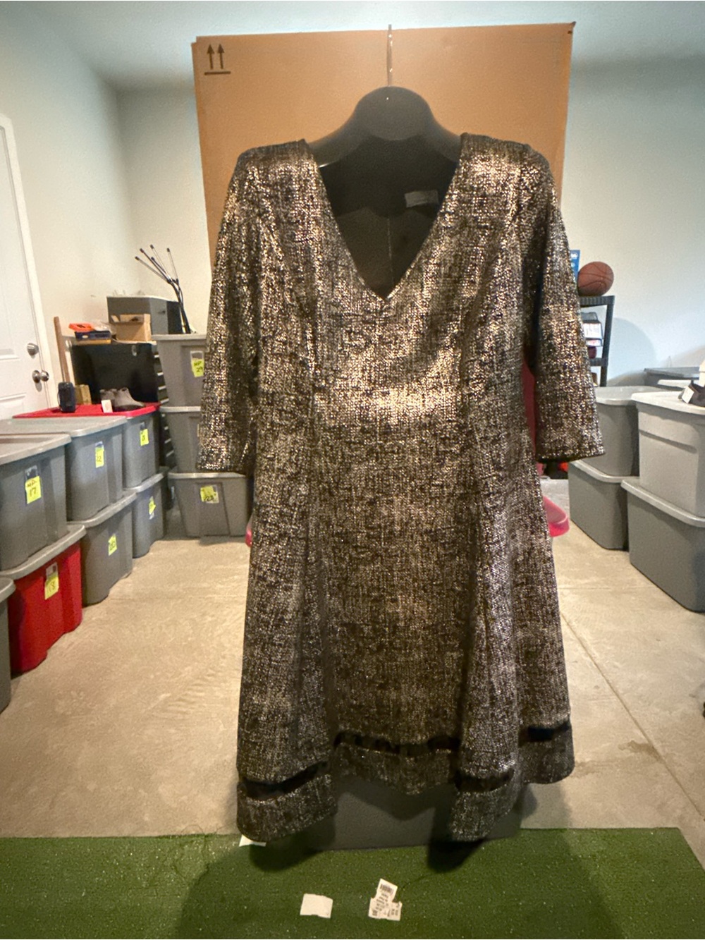 Metallic Black Silver V-Neck Women's Party Dress 95